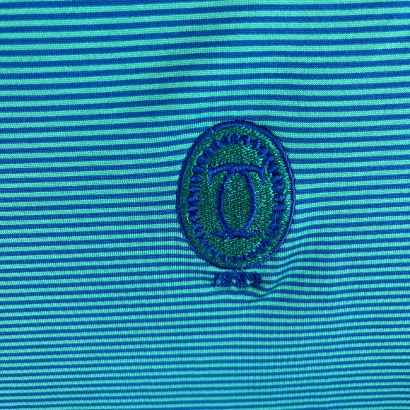 Men's KJUS Short Sleeve Striped Polo Shirt Green Blue Size XL - Picture 2 of 4